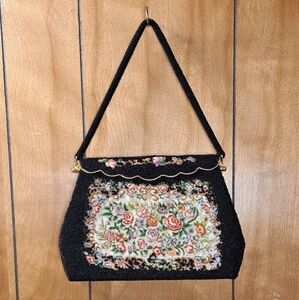 Floral Embroidered Black Evening Bag